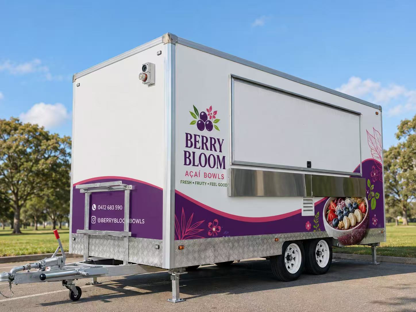 Berry Bloom food trailer with partial wrap